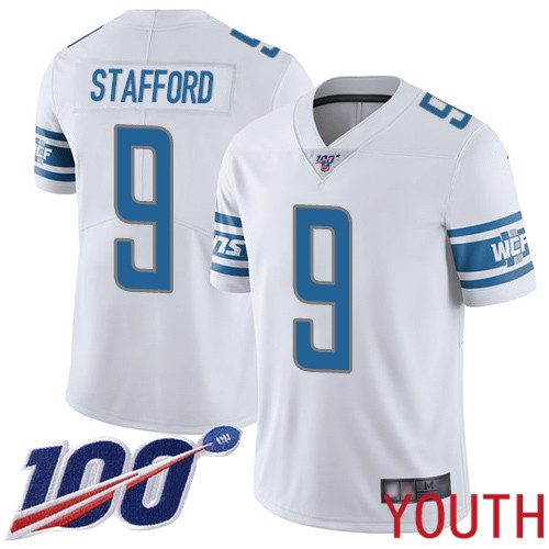 Detroit Lions Limited White Youth Matthew Stafford Road Jersey NFL Football #9 100th Season Vapor Untouchable